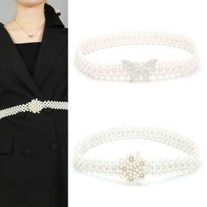 Women'S Fashion Rhinestone Inlaid Multilayer Pearl Elastic Decorative Belt