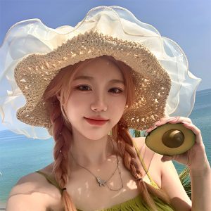 Women Fashion Lace Straw Beach Sunscreen Sun Hat
