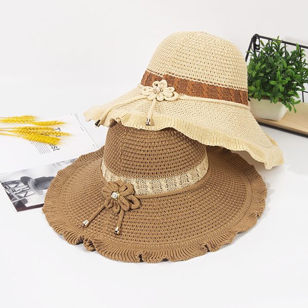 Women Simple Fashion Flowers Sunshade Dome Straw Hat