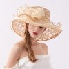 Women Fashion Mesh Sequins Flowers Decorated Big Eaves Fedora