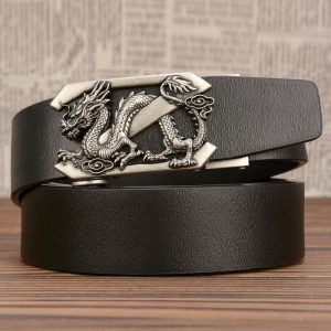 Men Retro Casual Dragon Pattern Automatic Buckle Leather Belt