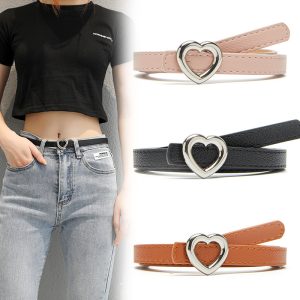 Women'S Casual Fashion Heart Snap Buckle Thin Belt