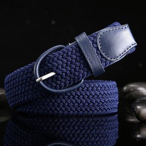 Women'S Fashion Casual Solid Color Alloy Pin Buckle Woven Elastic Canvas Belt