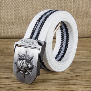 Men Fashion Personality Skull Buckle Thickened Canvas Belt