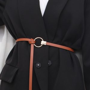 Women'S Fashion Black Knotted Small Belt Shirt Dress Decoration