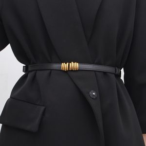 Women'S Simple Faux Leather Buckle Hook Adjustable Thin Belt