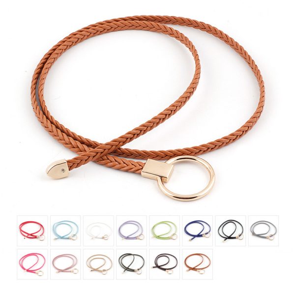 Women'S Simple Round Buckle Braided Thin Belt