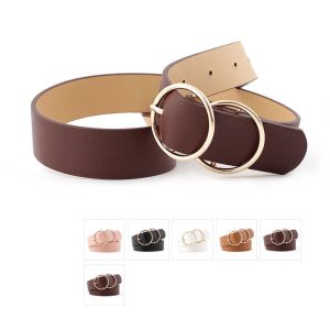Women'S Casual Fashion Double Round Buckle Pin Buckle Belt