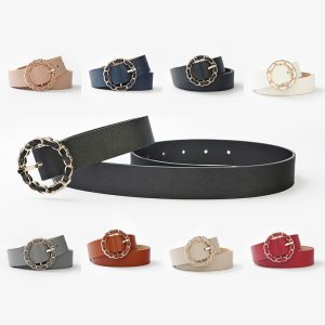 Women'S Fashion Casual Vintage Solid Color Round Buckle Belt
