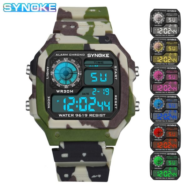 Men Sporty Camouflage Square Dial Digital Watch
