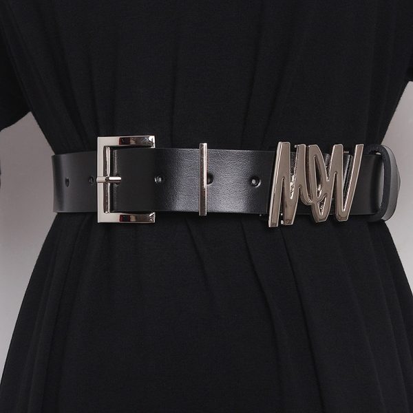 Women Fashion Personality Letter Pin Buckle Pu Belt