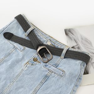 Simple Casual Non-Porous Japanese Buckle Woven Stretch Canvas Elastic Wide Belt