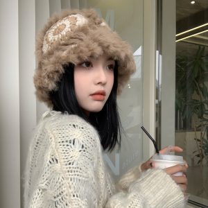 Fashion For Women Hand Knit Plush Warm Knit Bucket Hat