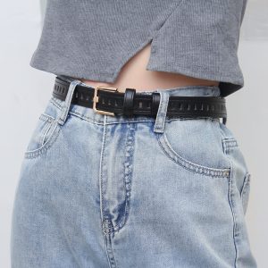 Women'S Simple Fashion Hollow Square Pin Buckle Belt