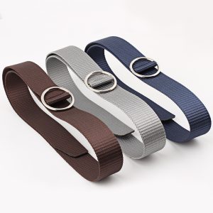 Men'S And Women'S Fashion Casual Round Smooth Buckle Canvas Belt