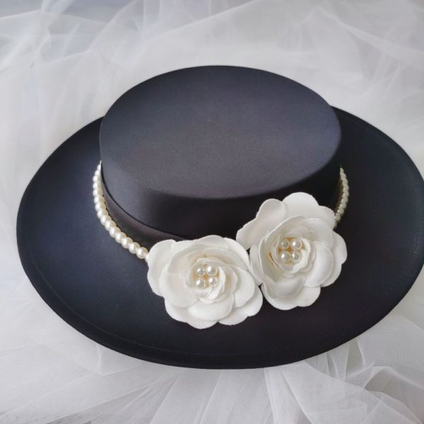 Women Fashion Pearl Floral Decoration Banquet Hat
