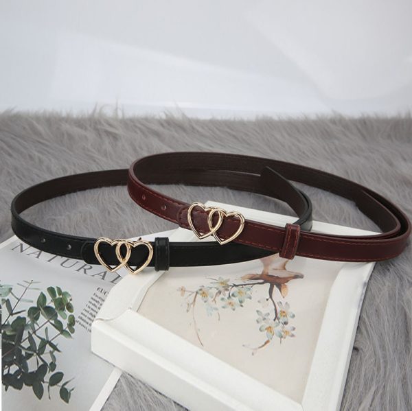 Women'S Fashion Casual Double Heart Buckle Thin Belt