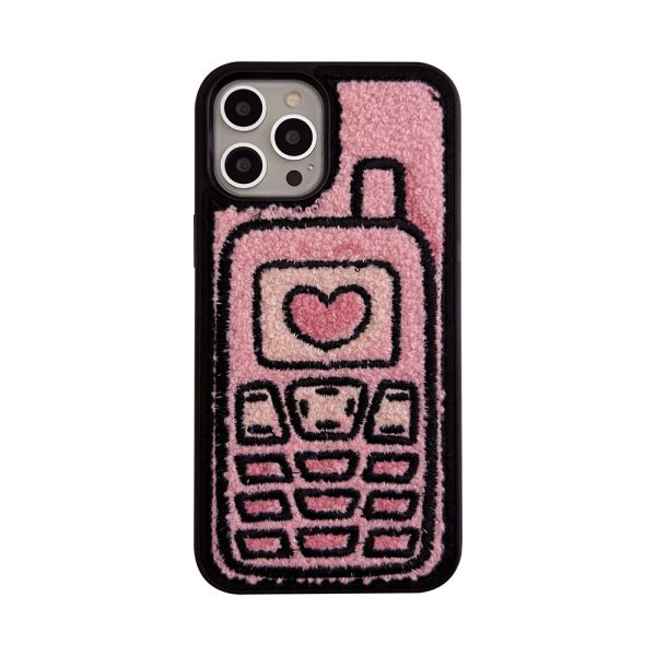 Fashion Personality Retro Mobile Heart Pattern Towel Embroidered Phone Apple Case