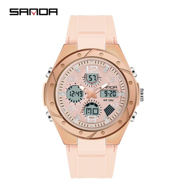 Men'S And Women'S Fashion Personality Sports Round Dial Multi-Functional Luminous Waterproof Electronic Watch