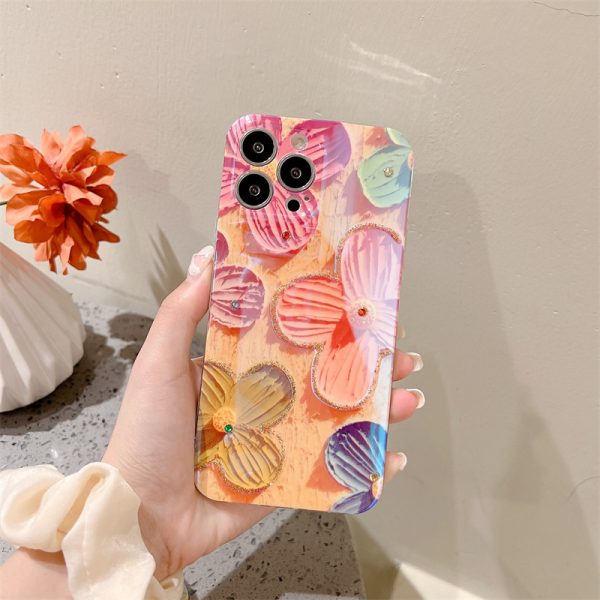 Fashion Personality Rhinestone Oil Painting Floral Silicone Apple Case