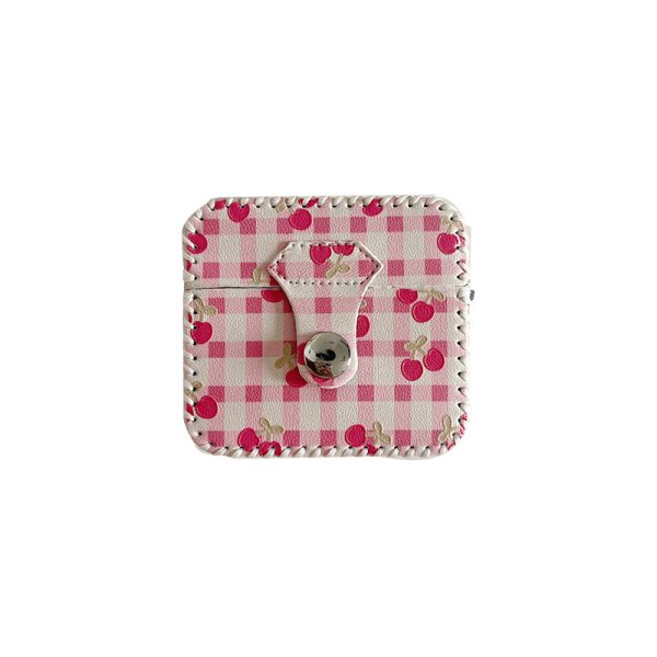 Fashion Cute Plaid Cherry Snap Button Airpods Case