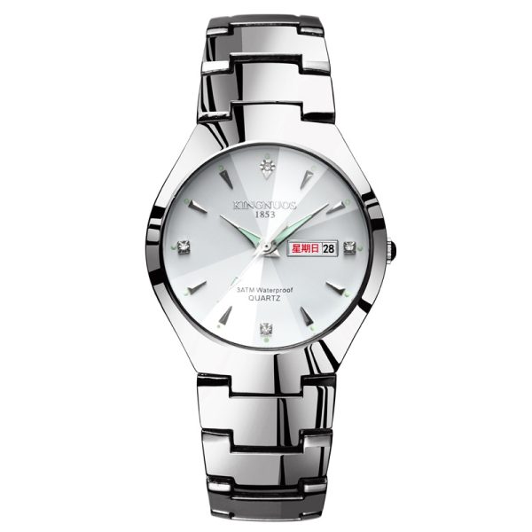 Men'S And Women'S Fashion Casual Round Dial Luminous Calendar Waterproof Metal Quartz Watch