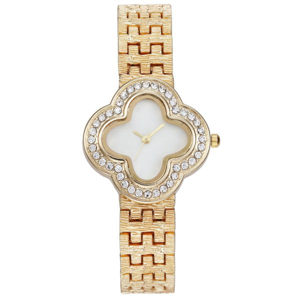 Women'S Fashion Gold Strap Four Leaf Clover Rhinestone Watch