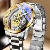 Men'S Fashion Casual Business Round Dial Double Sided Transparent Hollow Quartz Watch