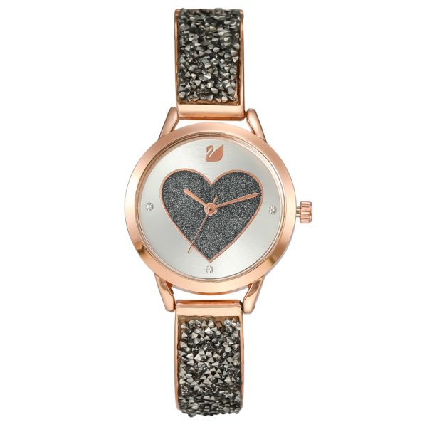 Women'S Fashion Simple Swan Heart Rhinestone Bracelet Watch