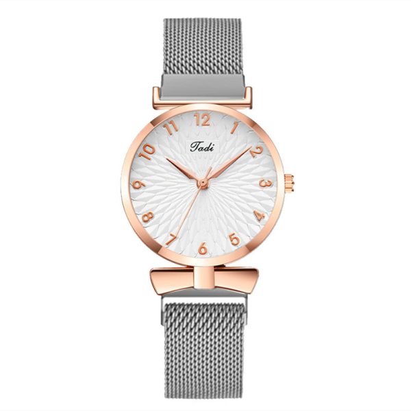 Women'S Casual Fashion Round Dial Stainless Steel Magnetic Buckle Quartz Watch