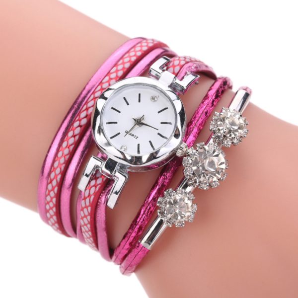 Women'S Fashion Pu Fine Strap Exquisite Diamond-Set Alloy Quartz Bracelet Watch