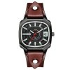 Men Retro Top Layer Leather Strap Square Quartz Watch