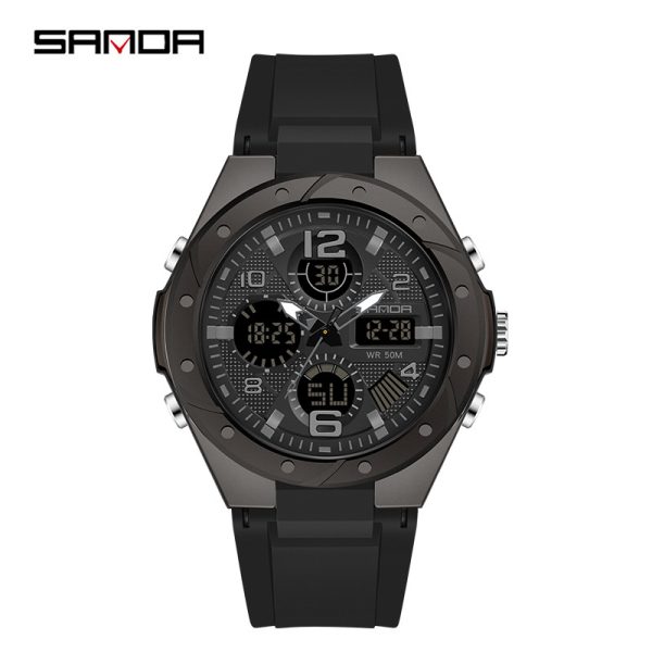 Men'S And Women'S Fashion Personality Sports Round Dial Multi-Functional Luminous Waterproof Electronic Watch