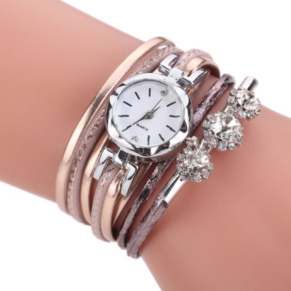 Women'S Fashion Pu Fine Strap Exquisite Diamond-Set Alloy Quartz Bracelet Watch