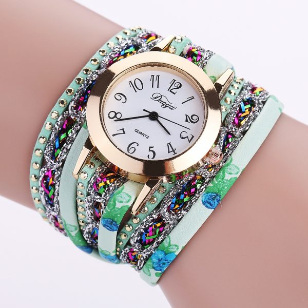 Women Fashion Rhinestone Bracelet Rivet Watch
