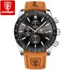 Men'S Fashion Business Blue Round Dial Waterproof Luminous Multifunctional Sports Leather Band Quartz Watch