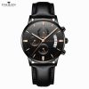 Men'S Fashion Business Round Dial Calendar Waterproof Luminous Sports Quartz Buckle Leather Band Watch