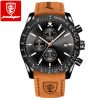 Men'S Fashion Business Blue Round Dial Waterproof Luminous Multifunctional Sports Leather Band Quartz Watch