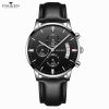 Men'S Fashion Business Round Dial Calendar Waterproof Luminous Sports Quartz Buckle Leather Band Watch