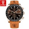 Men'S Fashion Business Blue Round Dial Waterproof Luminous Multifunctional Sports Leather Band Quartz Watch