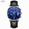 Men'S Fashion Business Round Dial Calendar Waterproof Luminous Sports Quartz Buckle Leather Band Watch