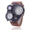 Men Luxury Multiple Dial Design Leather Band Quartz Watch