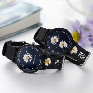 Men'S And Women'S Fashion Casual Simple Round Dial Daisy Canvas Watch