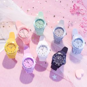 Fashion Casual Sports Solid Color round dial Silicone Quartz Watch