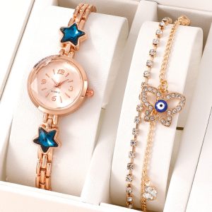 Women Fashion Simple Bracelet 2pc Watch Set