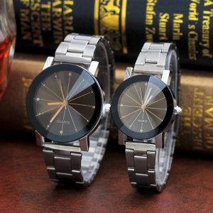 Simple Spotted Meridian Rays Black Dial Alloy Steel Band Couples Watch