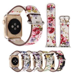 Casual Fashion Apple Watch Floral Printed Pin Buckle Leather Band