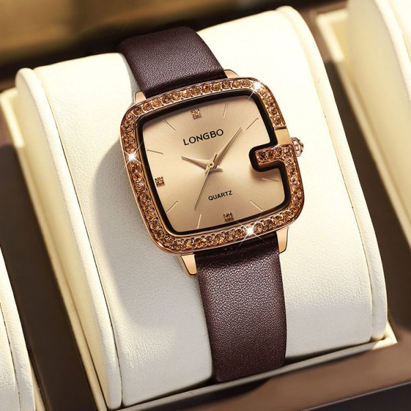 Women'S Casual Fashion Retro Simple Square Dial Rhinestone Quartz Watch