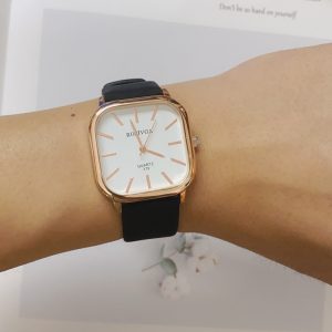 Fashion Casual Simple Solid Color Square Dial Quartz Leather Band Watch