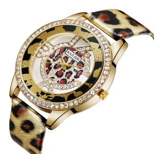 Women Fashion Leopard Print Hollow Large Dial Watch